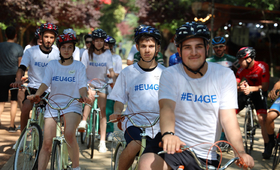 Youth's part of EU 4 Gender project, implemented by UNFPA Albania, cycling in Tirana aiming to advocate for gender equality.