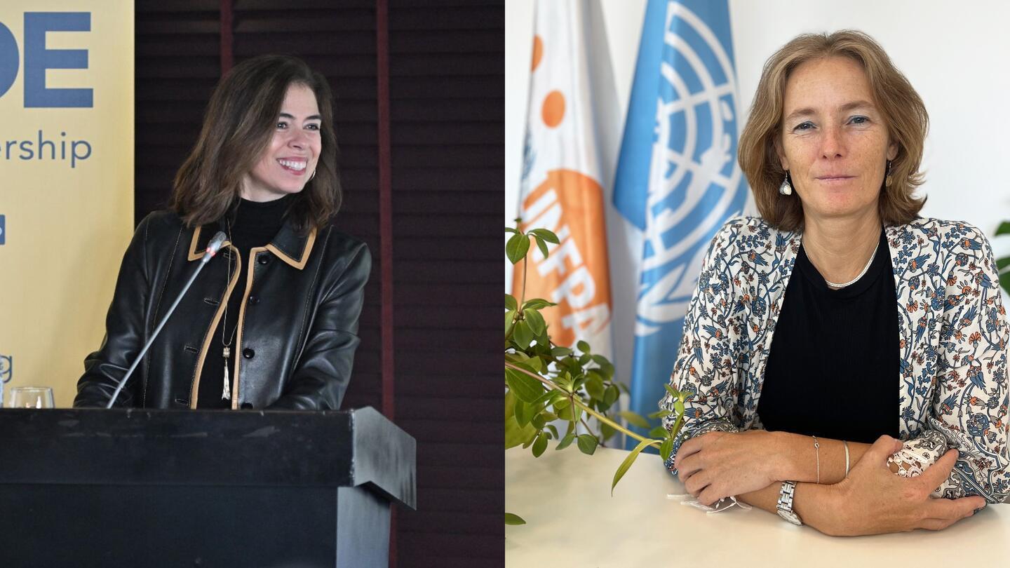 Florence Bauer, Drejtoresha Rajonale e UNFPA për Evropën Lindore dhe Azinë Qendrore (në të djathtë) dhe Belen Sanz Luque, Drejtoresha Rajonale e UN Women për Evropën dhe Azinë Qendrore (në të majtë).